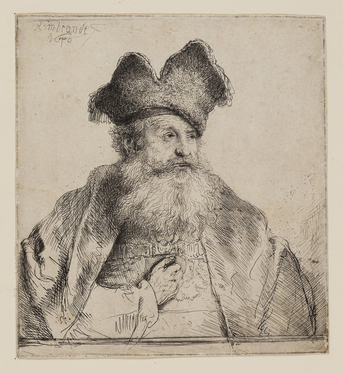 Old Man with a Divided Fur Cap: Rembrandt van Rijn,16x12