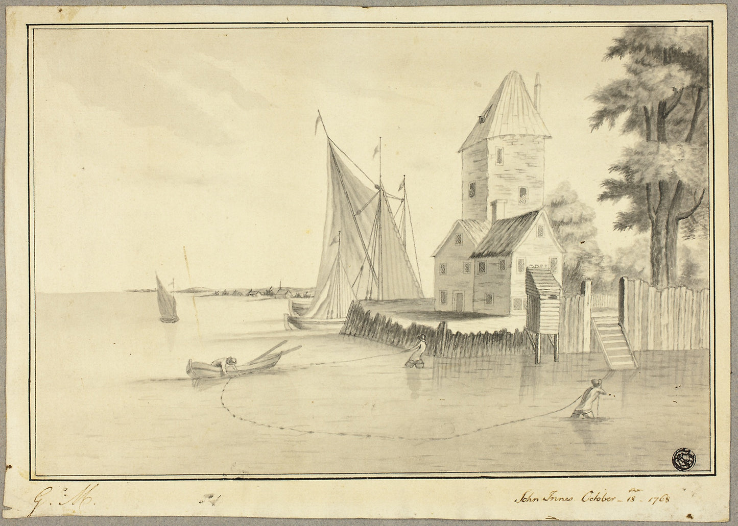 Fishermen Mooring Boat at Landing -  John Innes,  Poster Print Wall Art