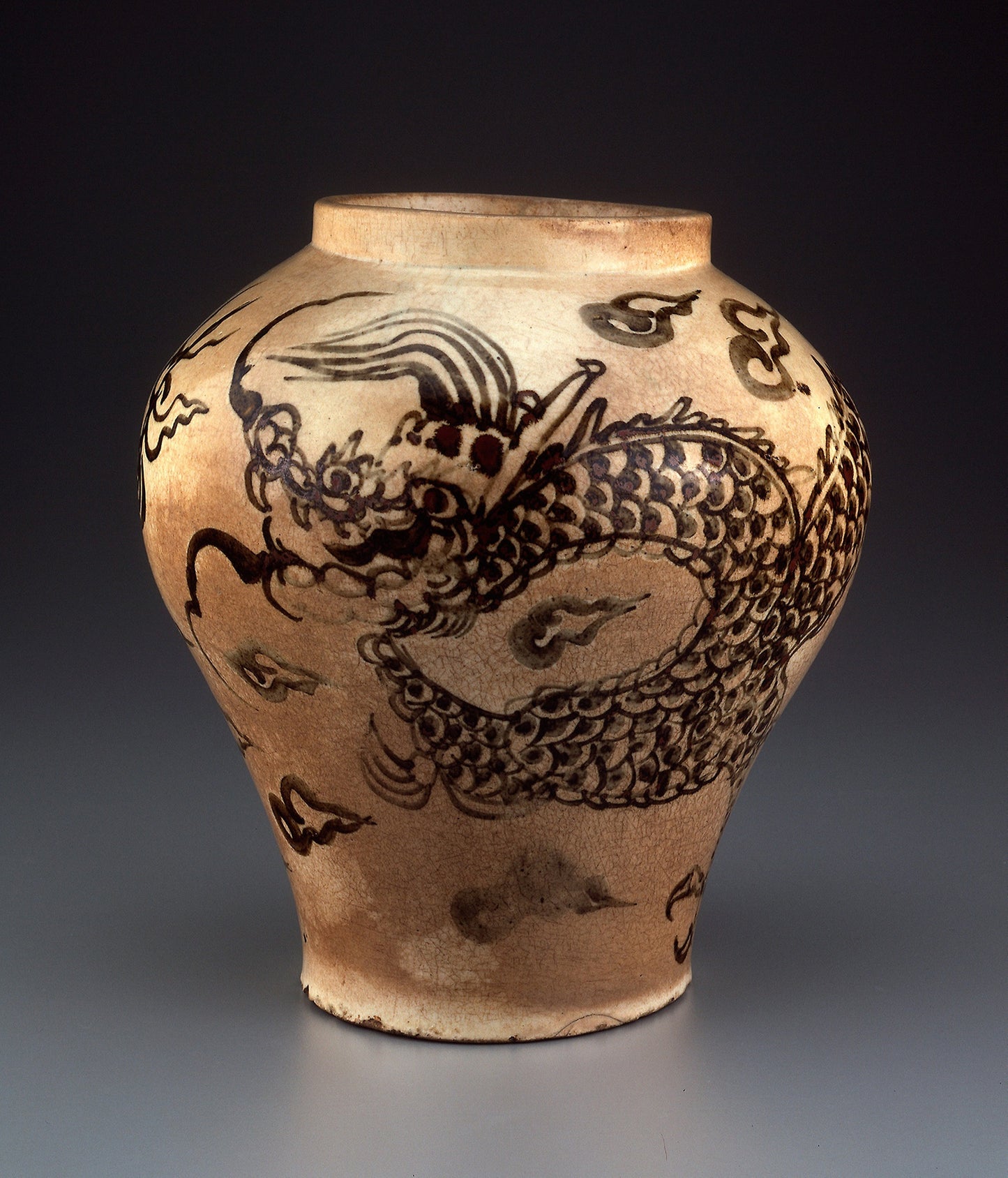 Jar with Dragon Chasing Flaming Pearl -  Korean,  Poster Print Wall Art