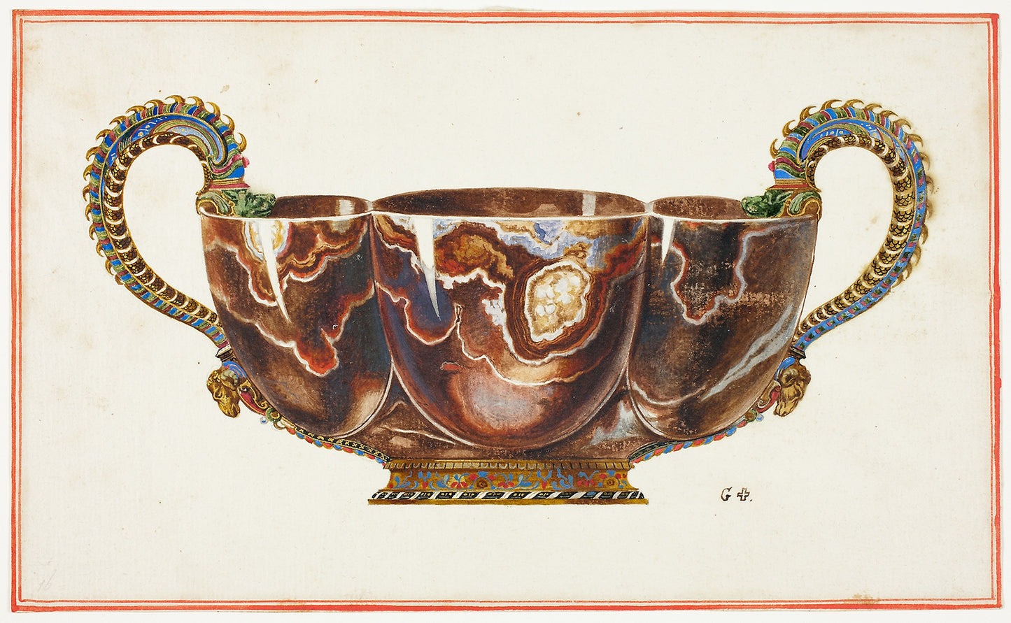 Basin with Enamelled Handles, Decorated with Dragon and Ram Heads -  Giuseppe Grisoni,  Poster Print Wall Art