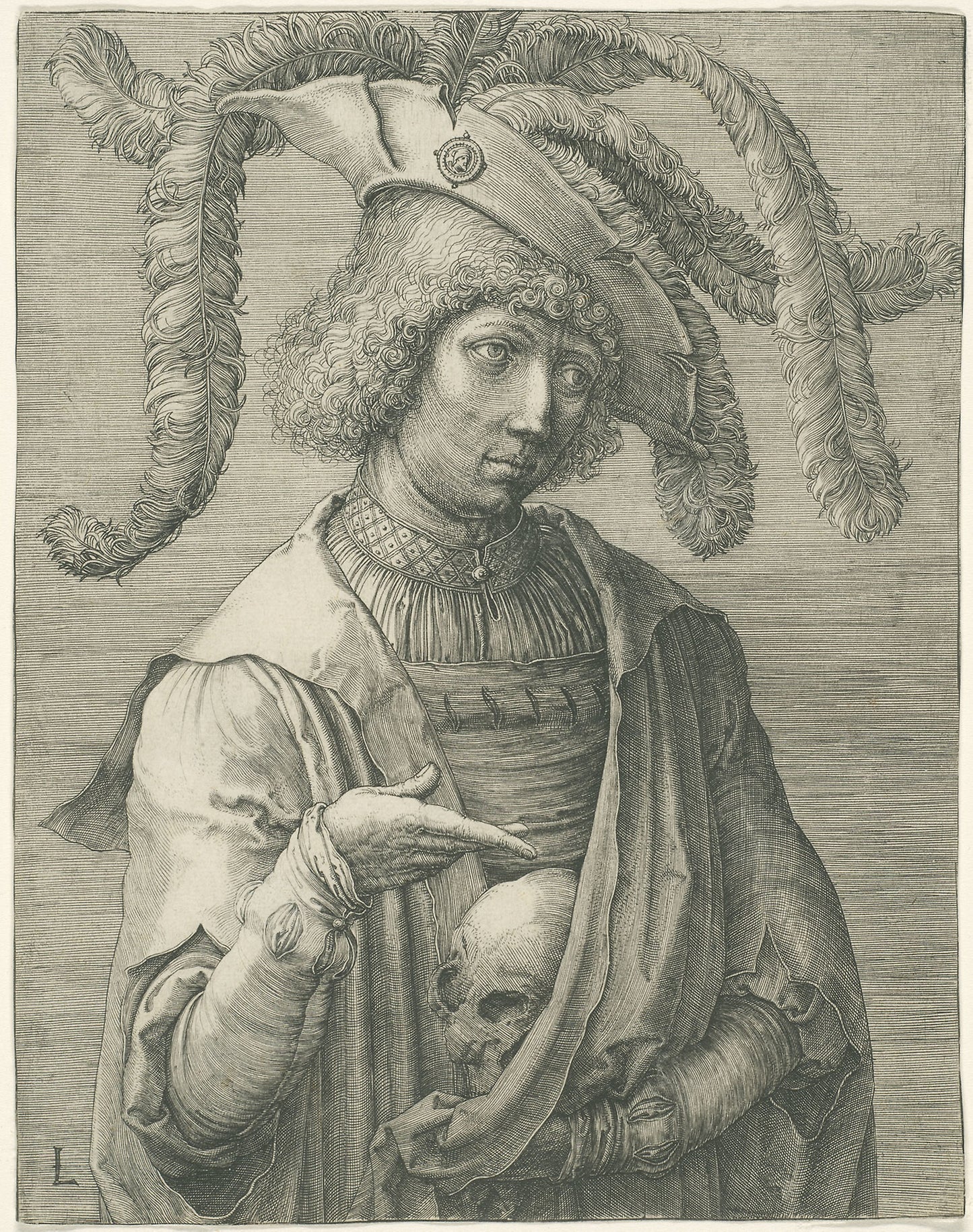 Young Man with a Skull -  Lucas van Leyden,  Poster Print Wall Art