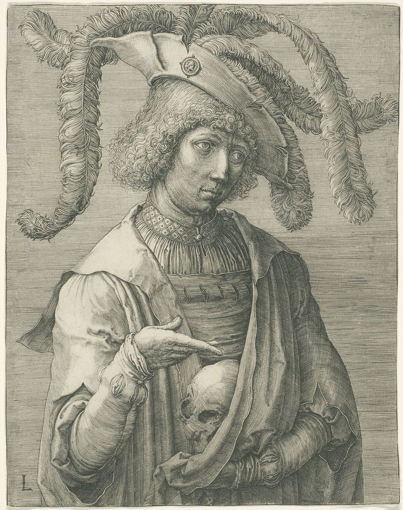 Young Man with a Skull: Lucas van Leyden,16x12"(A3) Poster