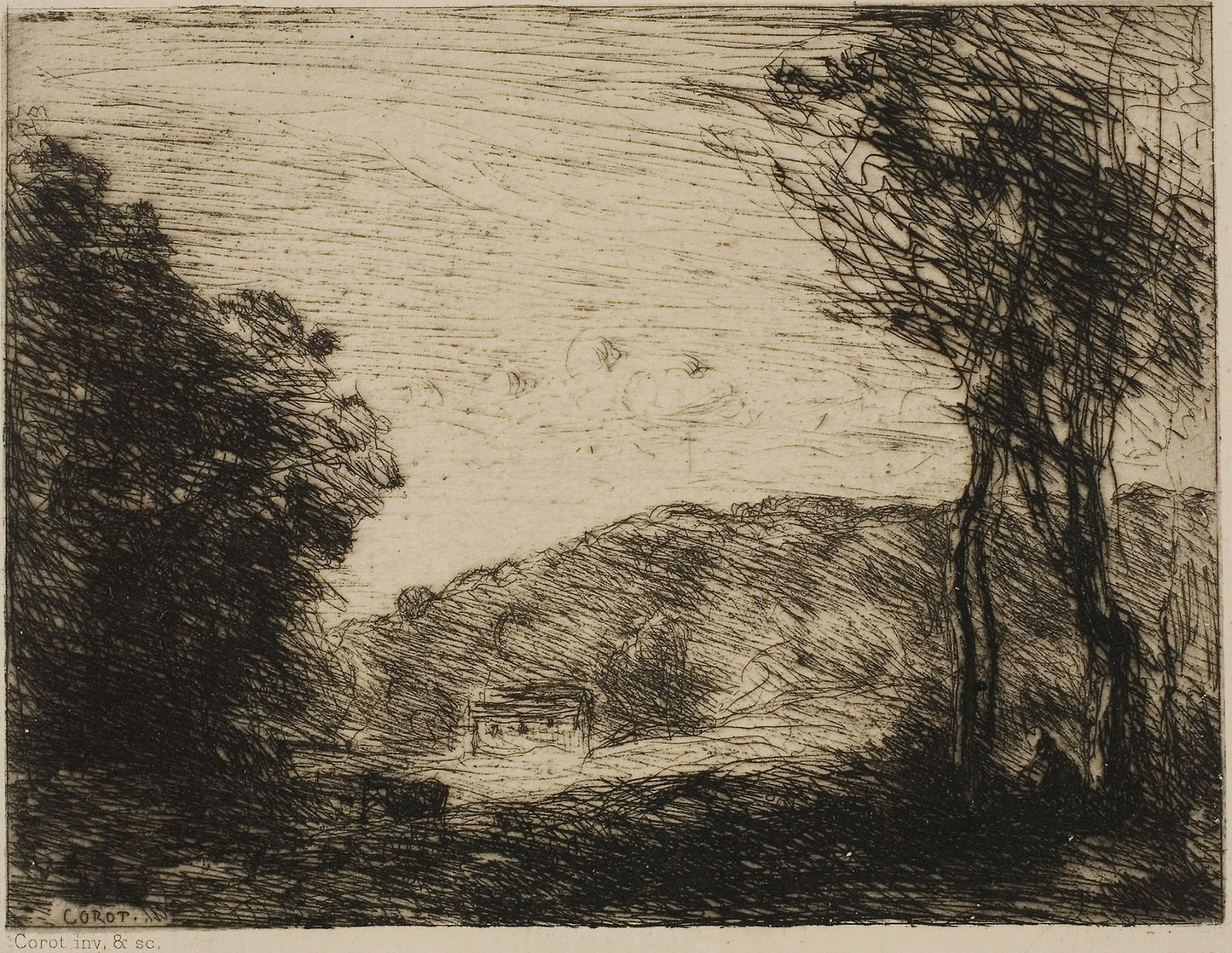 Wooded Countryside -  Jean-Baptiste-Camille Corot,  Poster Print Wall Art