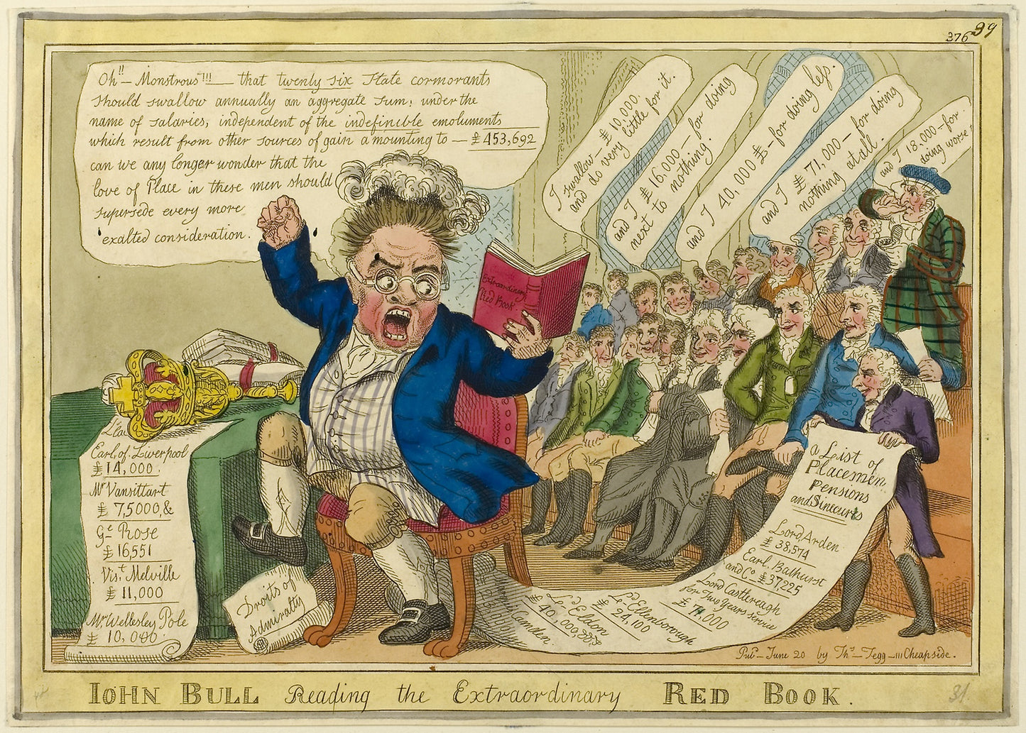 John Bull Reading the Extraordinary Red Book -  William Elmes (English, active 1804-1816),  Poster Print Wall Art