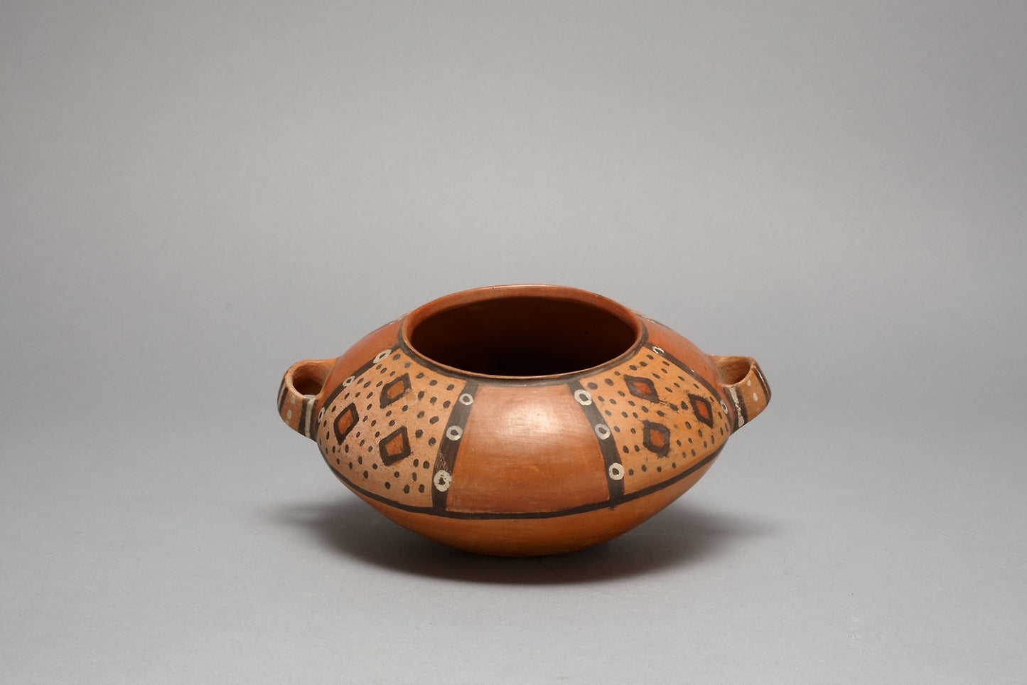 Handled Bowl with Panels of Geometric Motifs -  Possibly Lima or Maranga,  Poster Print Wall Art