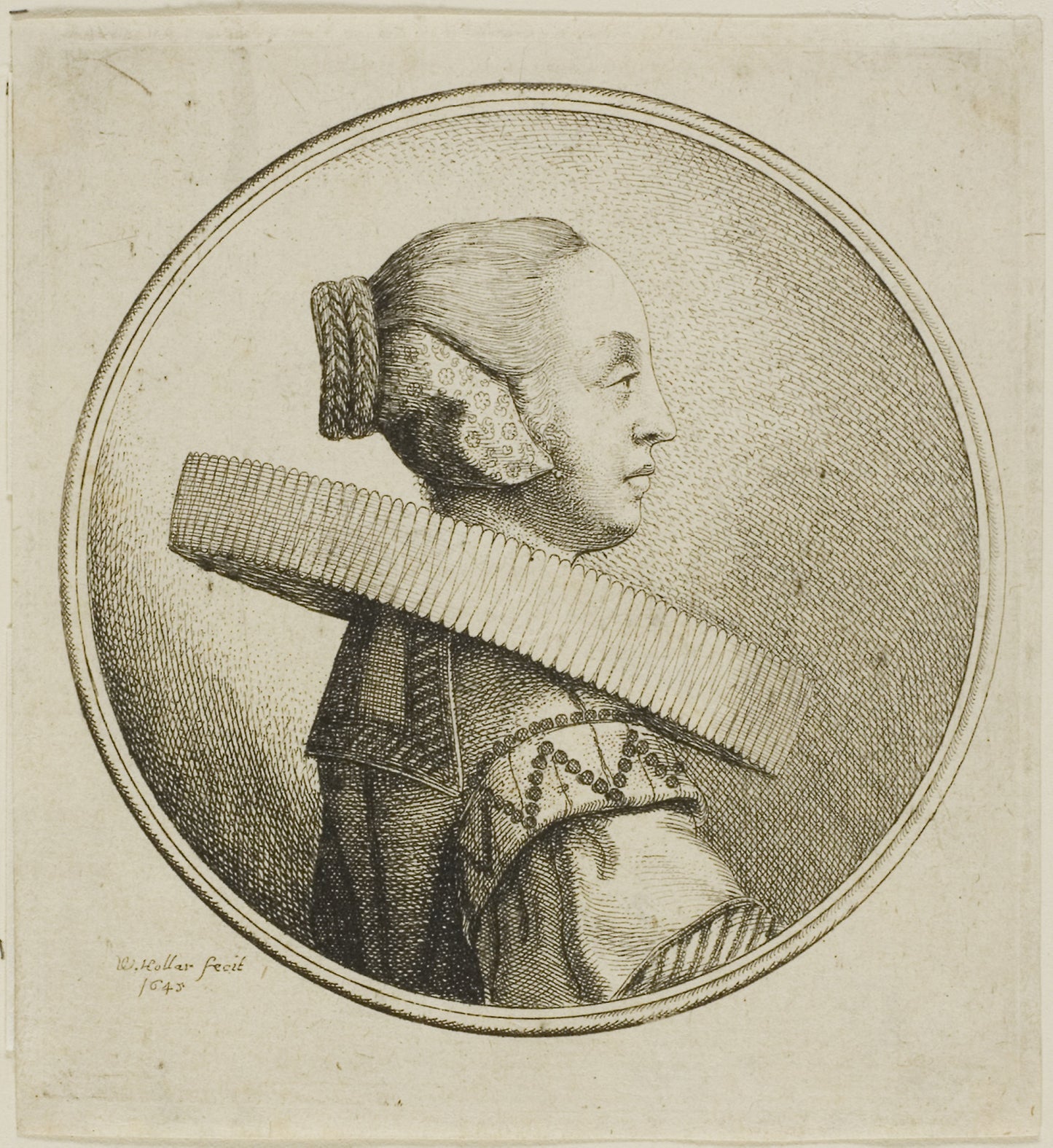 Woman with Circular Lace Ruff in Profile to Right -  Wenceslaus Hollar,  Poster Print Wall Art