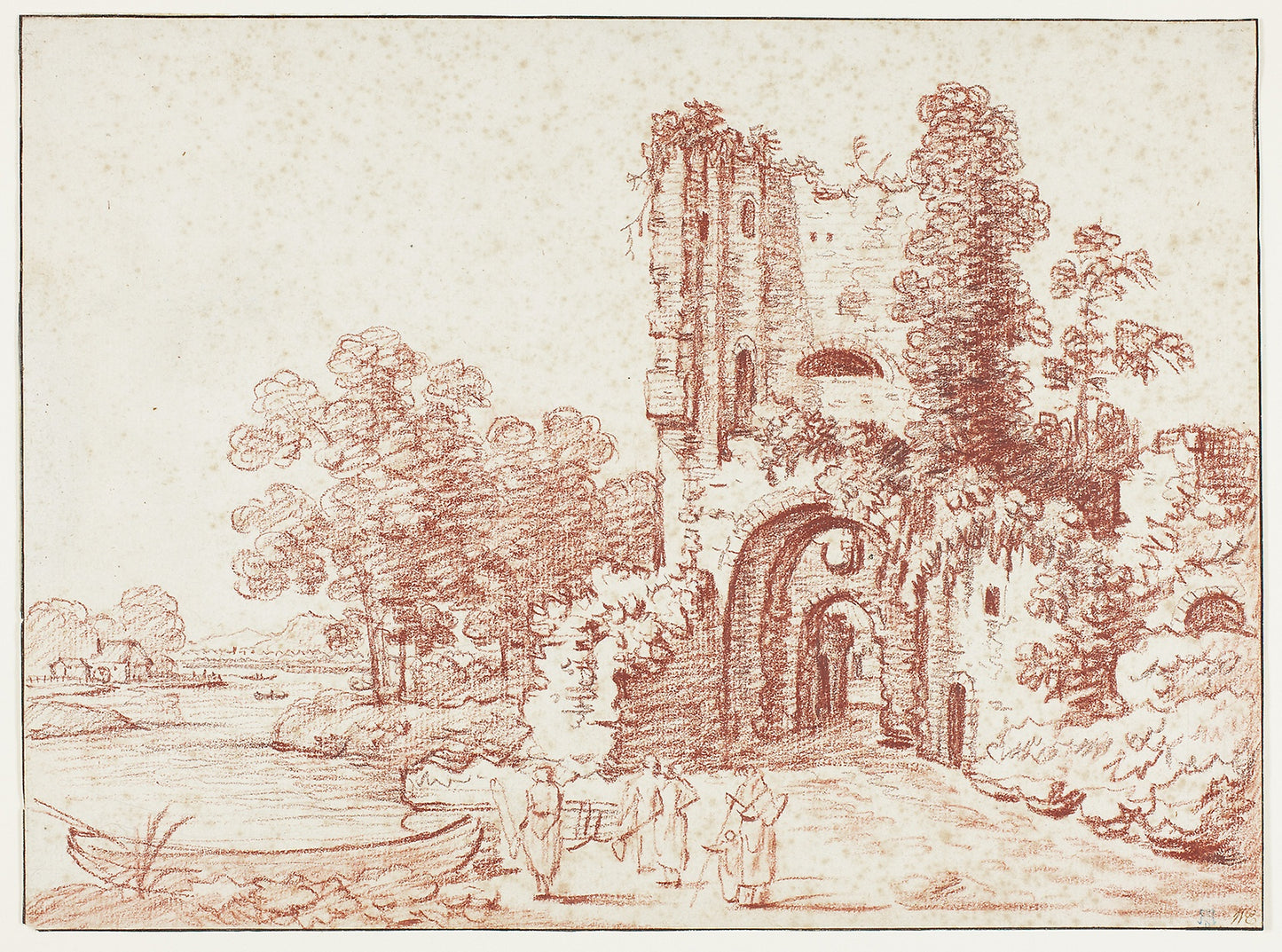 Landscape with Ruined Tower -  Attributed to Pierre Alexandre Wille,  Poster Print Wall Art