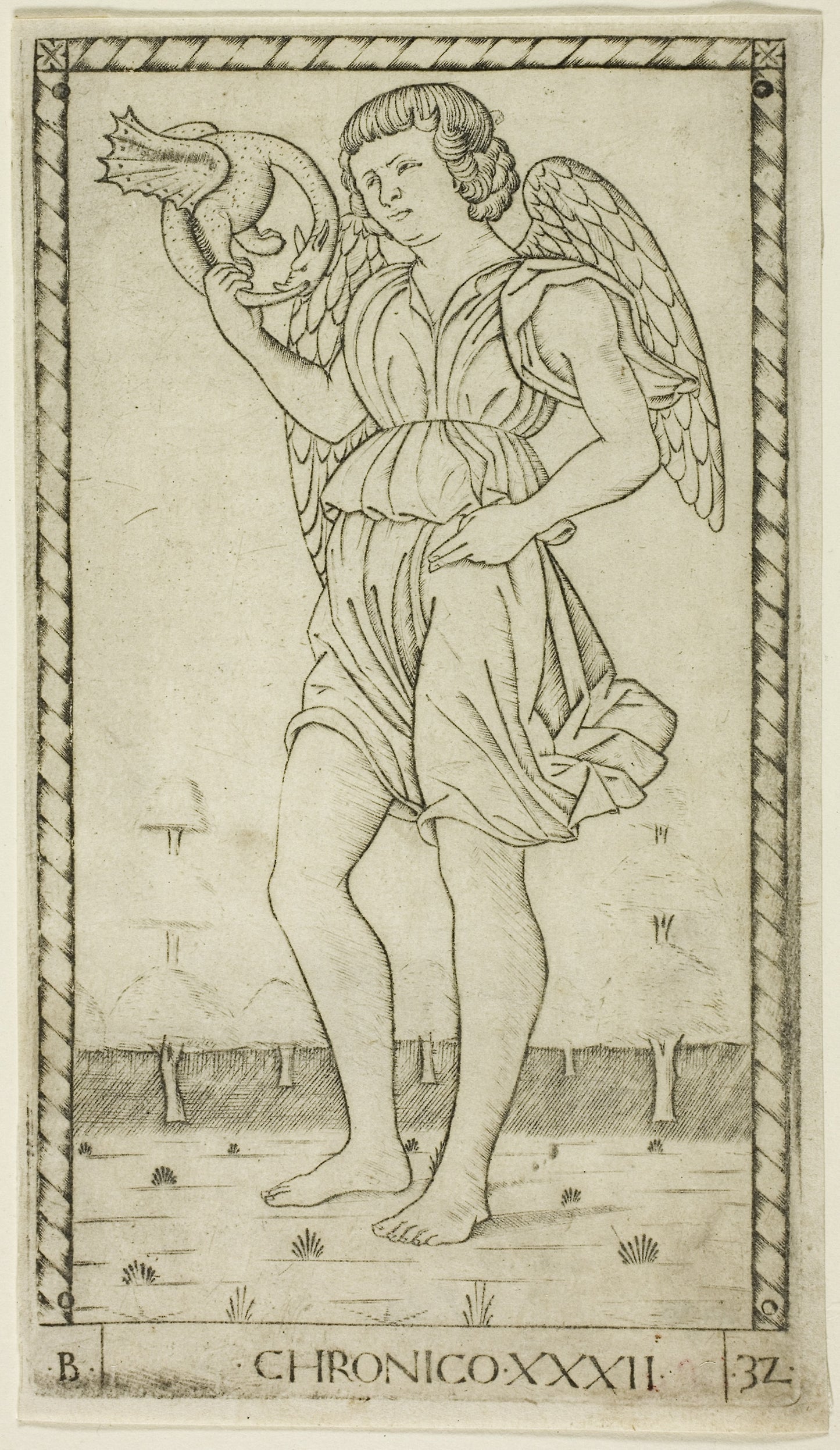 Genius of Time, plate 32 from Genii and Virtues -  Master of the E-Series Tarocchi,  Poster Print Wall Art
