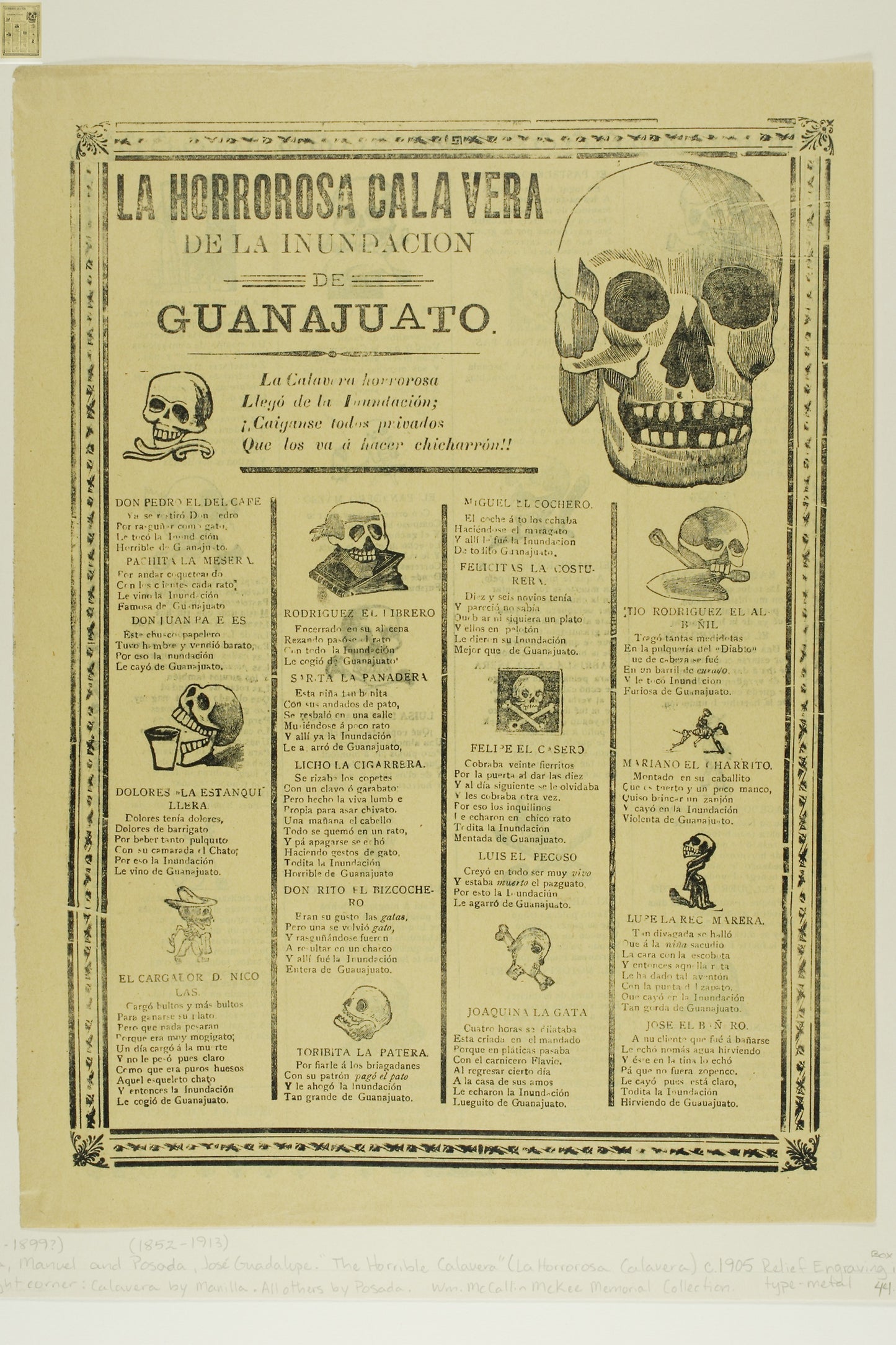 The Horrible Calavera of the Flooding of Guanajuato -  Manuel Manilla (Mexican, 1830-c.1900),  Poster Print Wall Art