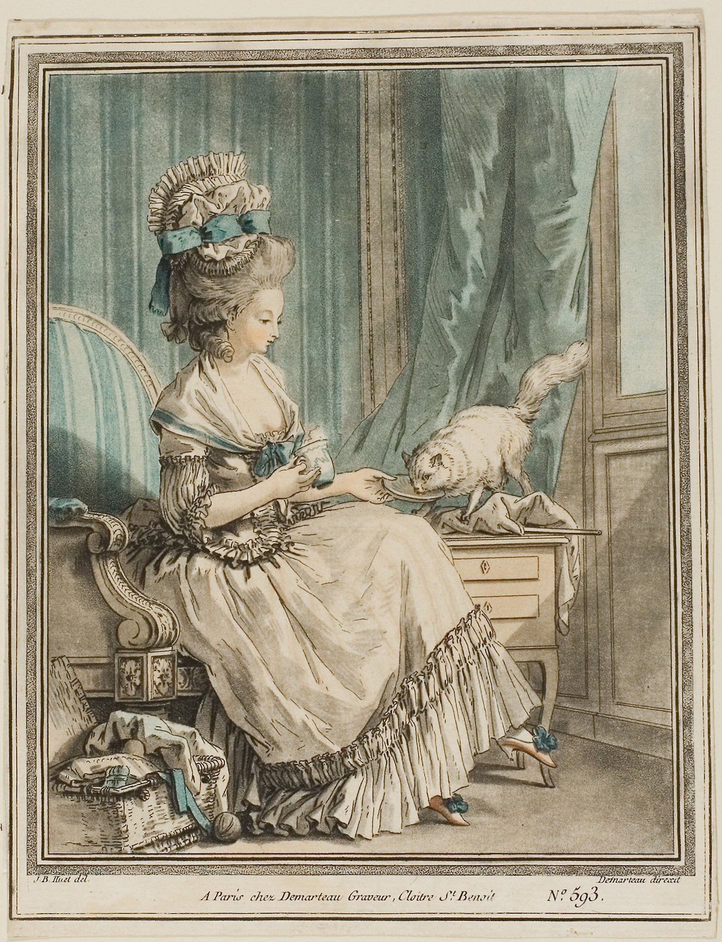 The Cat's Repast -  Gilles-Antoine Demarteau (French, c. 1750-1802),  Poster Print Wall Art