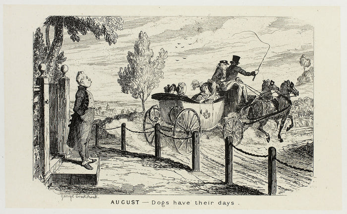 August - Dogs Have Their Days from George Cruikshank's Steel Etchings to The Comic Almanacks: 1835-1853: George Cruikshank (English, 1792-1878),16x12