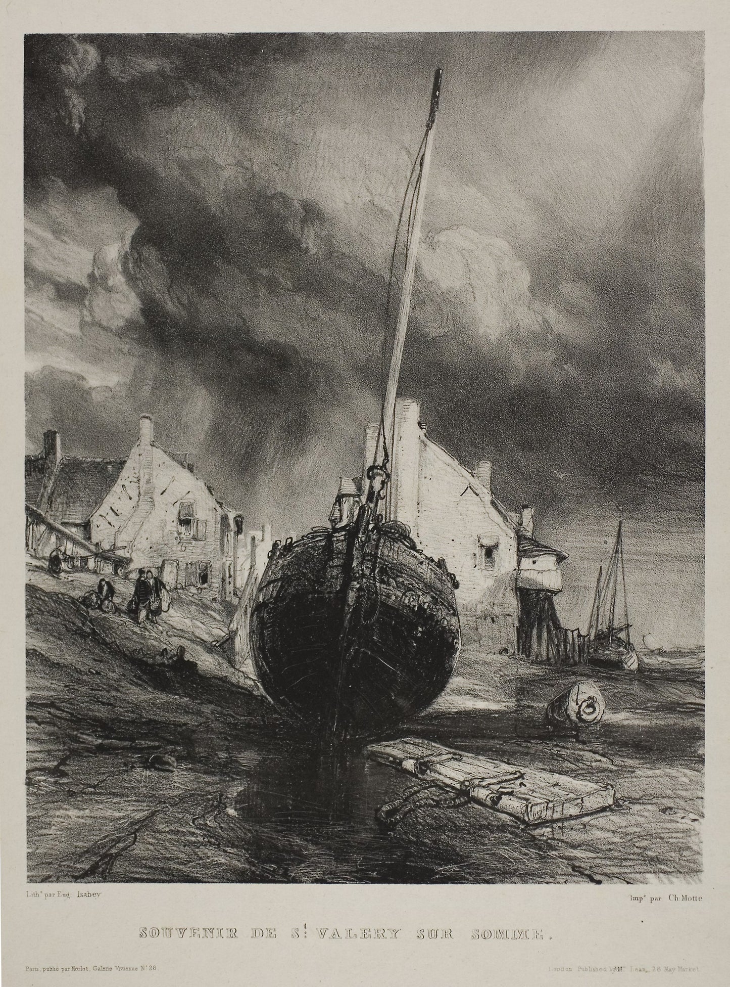 Souvenir of St. Valéry-sur-Somme, plate three from Six Marines -  Eugène Isabey (French, 1803-1886),  Poster Print Wall Art