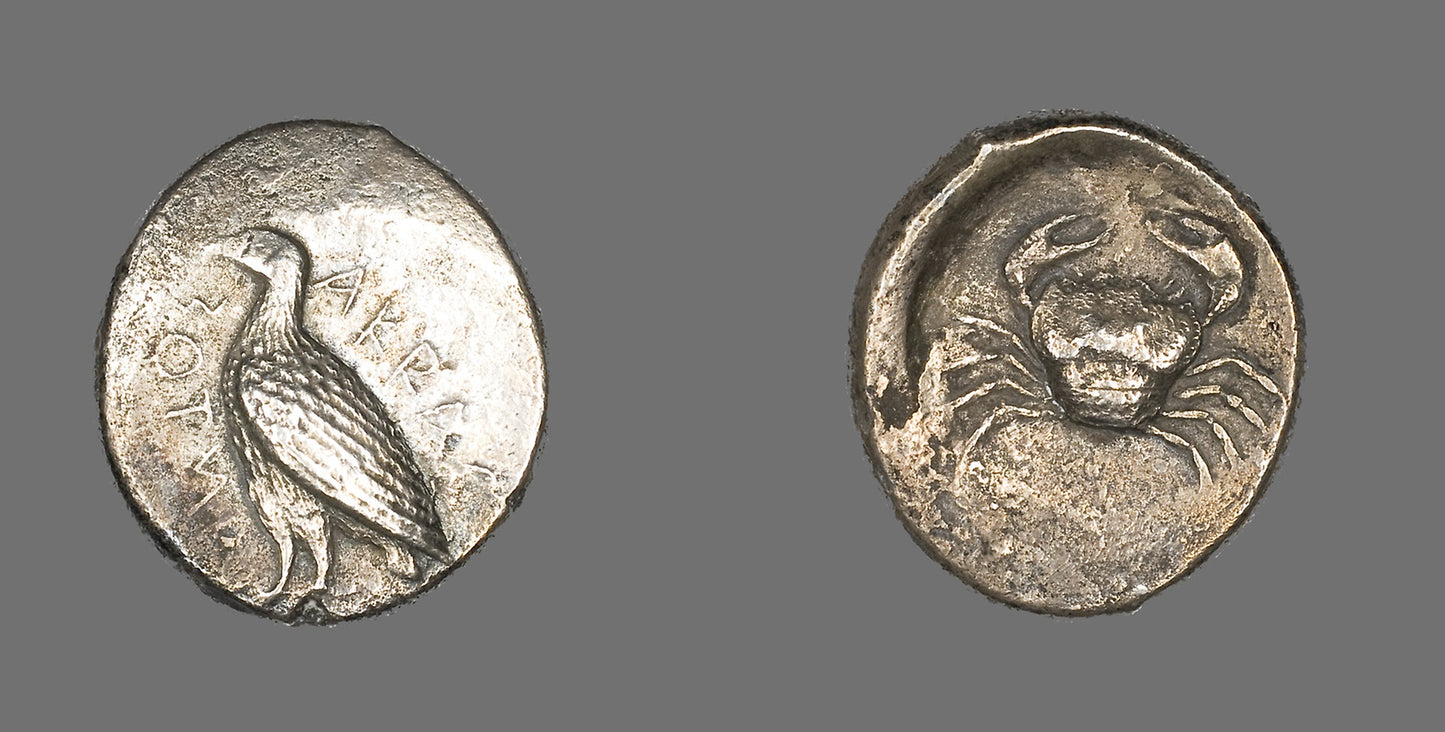 Tetradrachm (Coin) Depicting an Eagle -  Greek, minted in Akragas (Agrigentum), Sicily,  Poster Print Wall Art