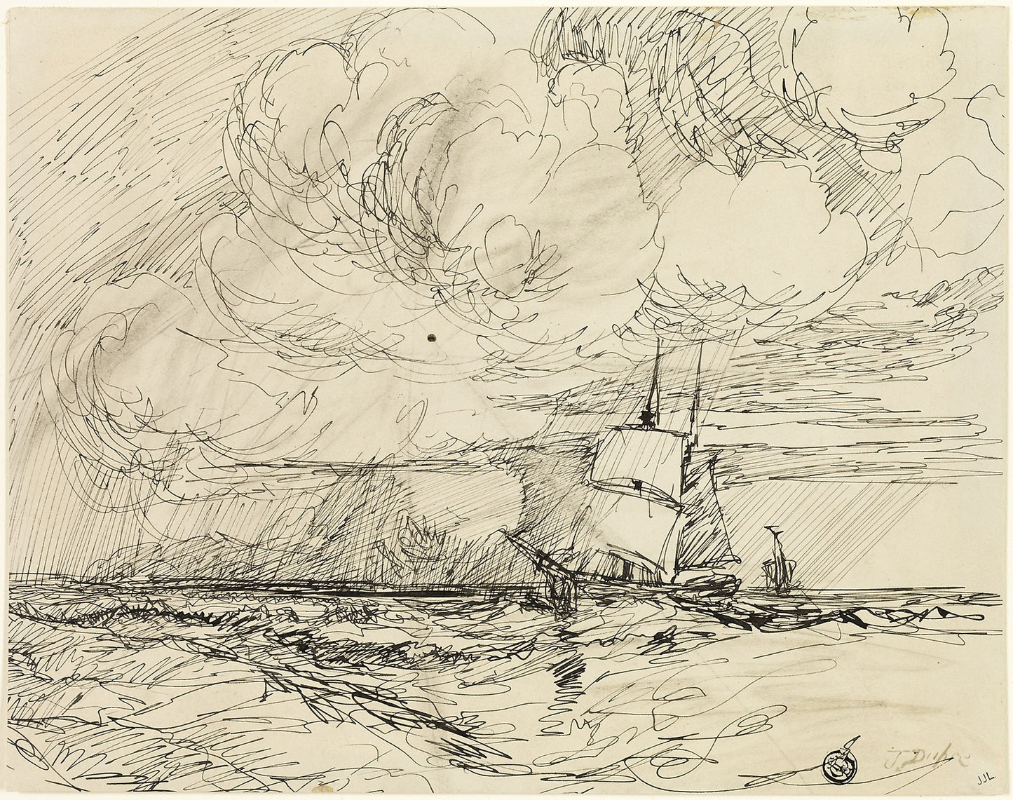 Ships at Sea During Storm -  Jules Dupré (French, 1811-1889),  Poster Print Wall Art
