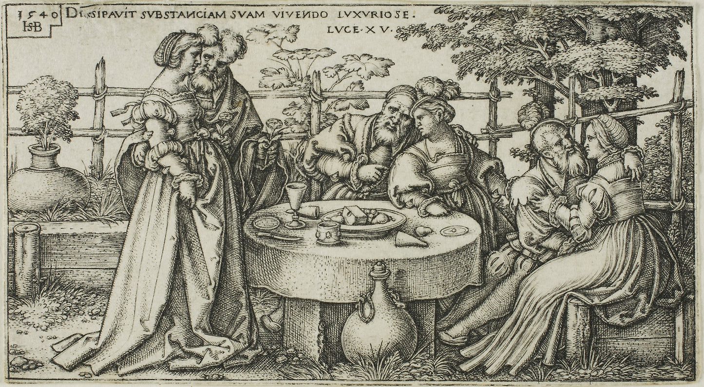 The Prodigal Son Wasting his Fortune, plate two from The History of the Prodigal Son -  Sebald Beham,  Poster Print Wall Art