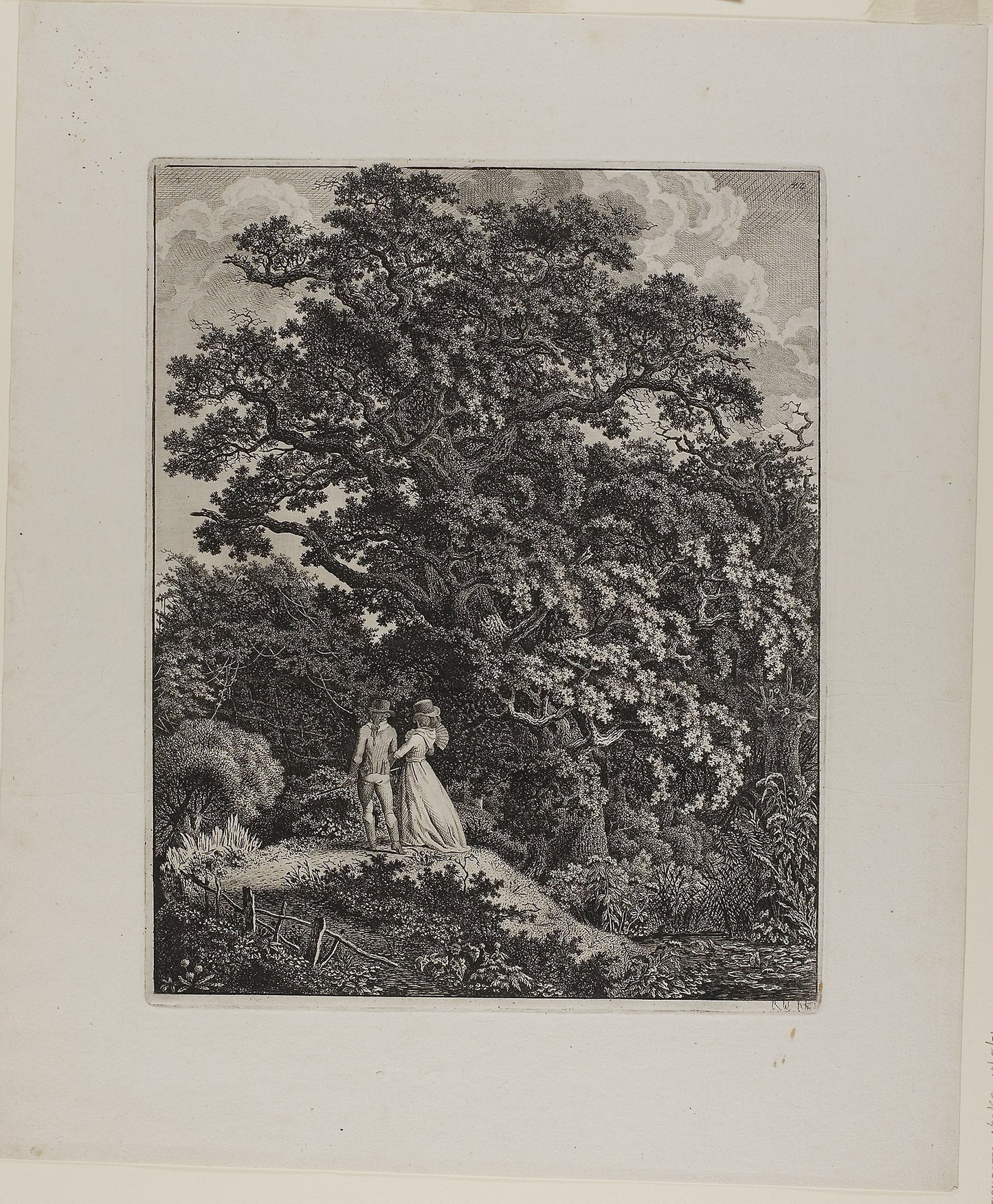 Woodland Landscape with an Elegant Couple Walking Beneath an Oak -  Carl Wilhelm Kolbe, the elder,  Poster Print Wall Art