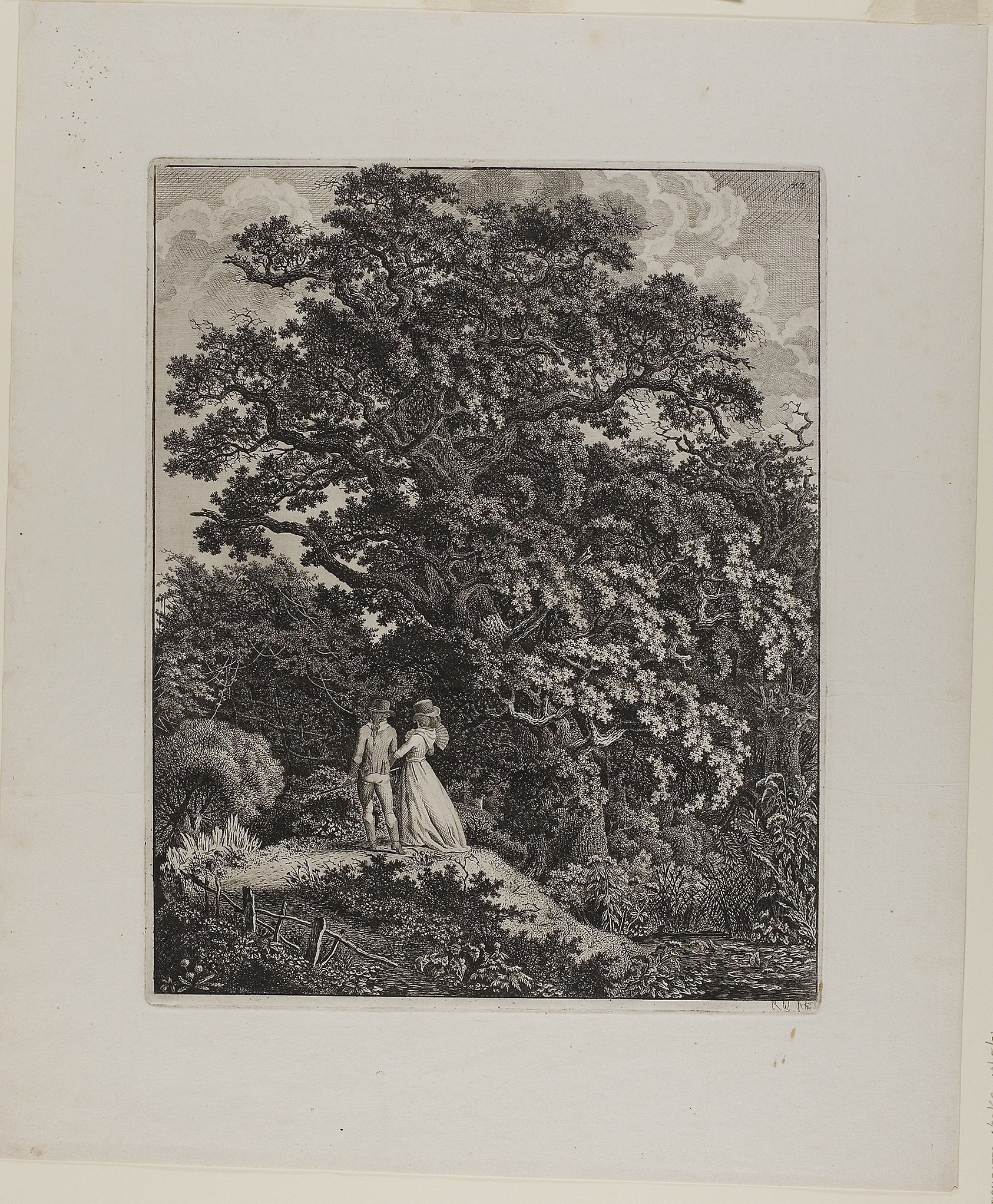 Woodland Landscape with an Elegant Couple Walking Beneath an Oak: Carl Wilhelm Kolbe, the elder,16x12"(A3) Poster