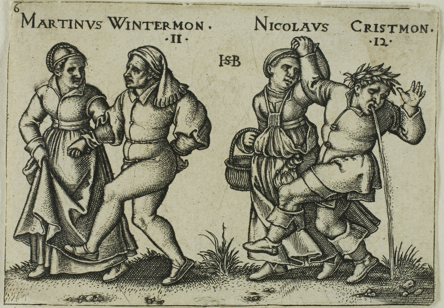 November and December, plate 6 from The Peasants' Feast, or The Twelve Months -  Sebald Beham,  Poster Print Wall Art
