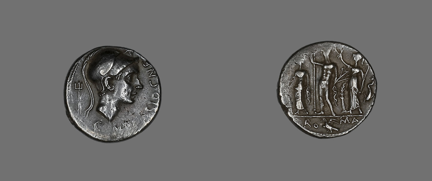 Denarius (Coin) Depicting Scipio Africanus -  Roman,  Poster Print Wall Art