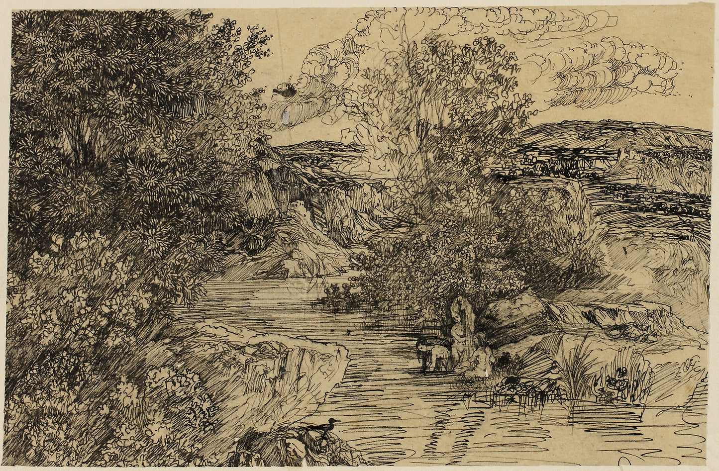 Bathers in a Brook -  Rodolphe Bresdin,  Poster Print Wall Art