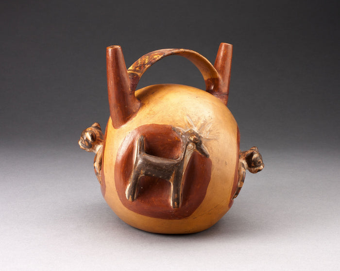Double Spout Bridge Vessel with Molded Animals Emerging from Sides: Nievería,16x12
