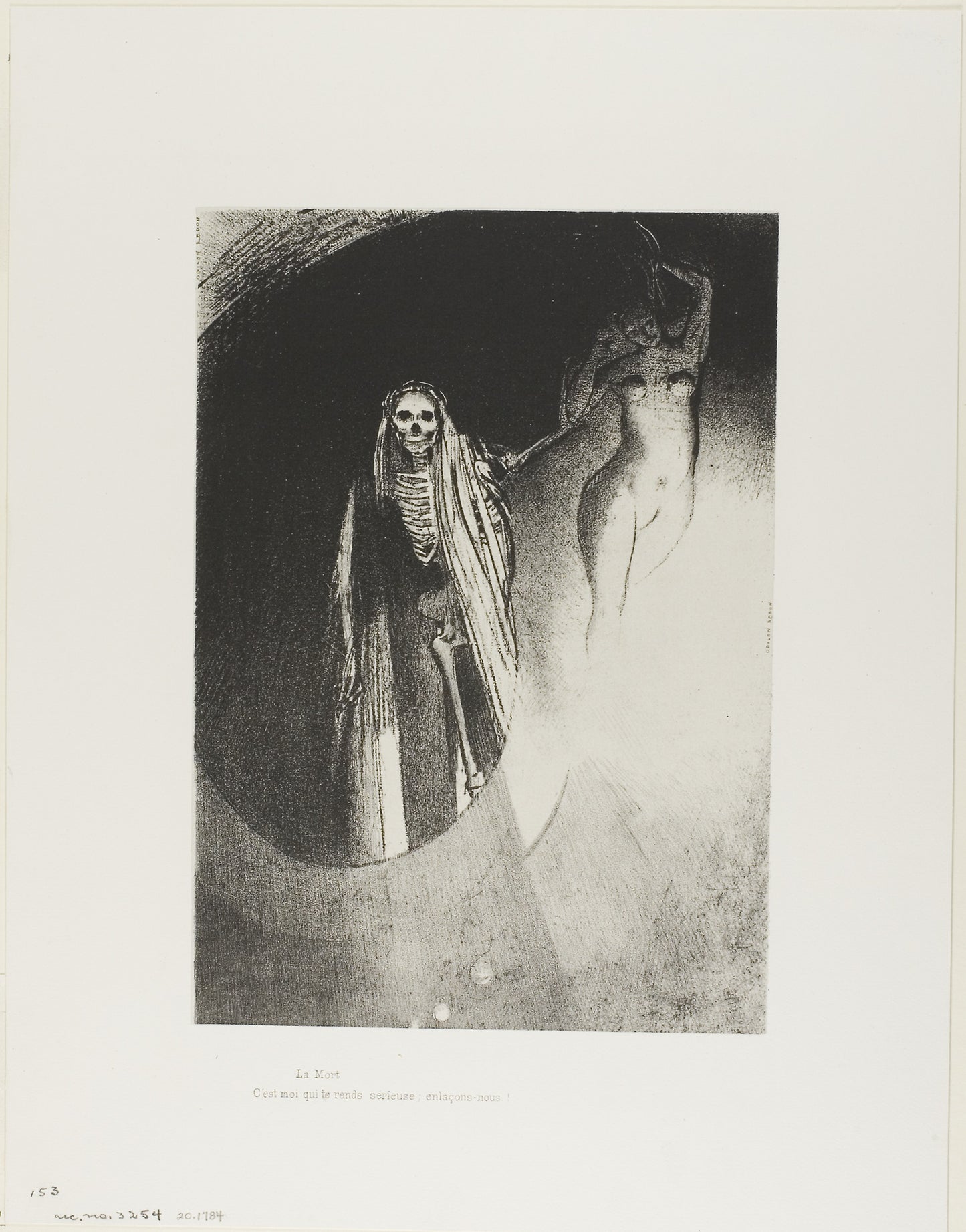 Death -  "It is I who make you serious; let us embrace each other", plate 20 of 24 -  Odilon Redon,  Poster Print Wall Art