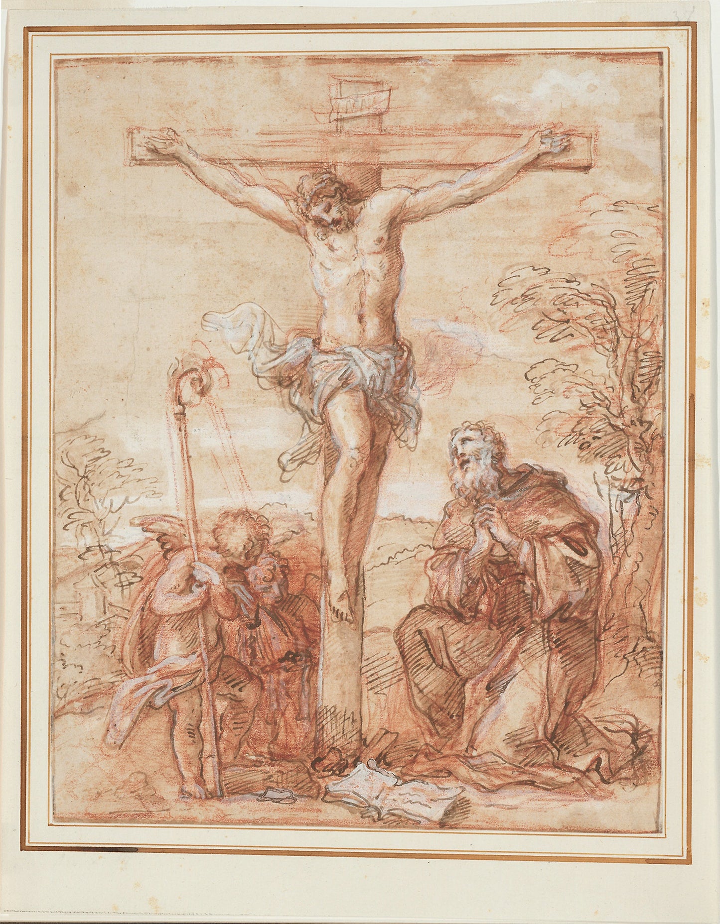 Saint Augustine and Two Angels Adoring the Crucifix -  Giuseppe Passeri,  Poster Print Wall Art