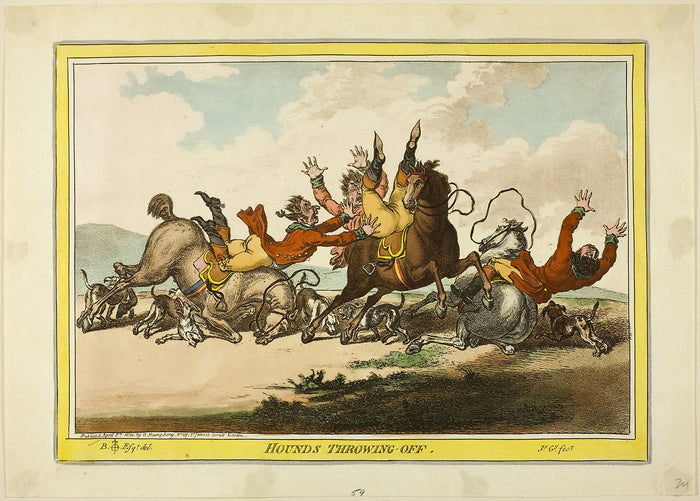 Hounds Throwing Off: James Gillray (English, 1756-1815),16x12