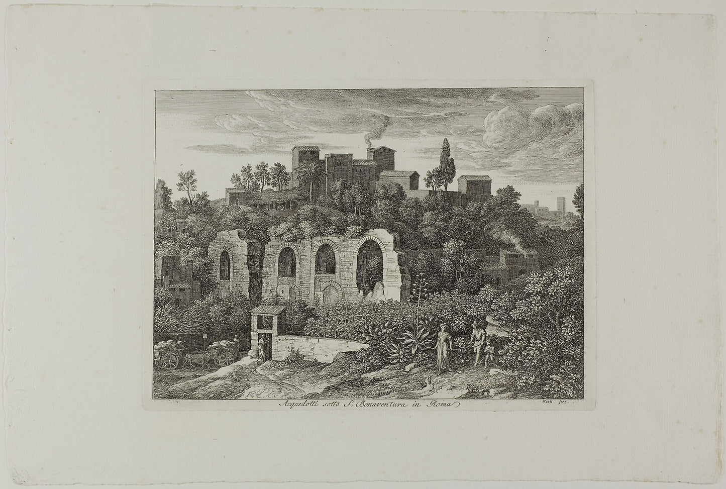 Aqueduct Below the Monastery of St. Bonaventura in Rome, plate ten from Die Römische Ansichten -  Joseph Anton Koch,  Poster Print Wall Art