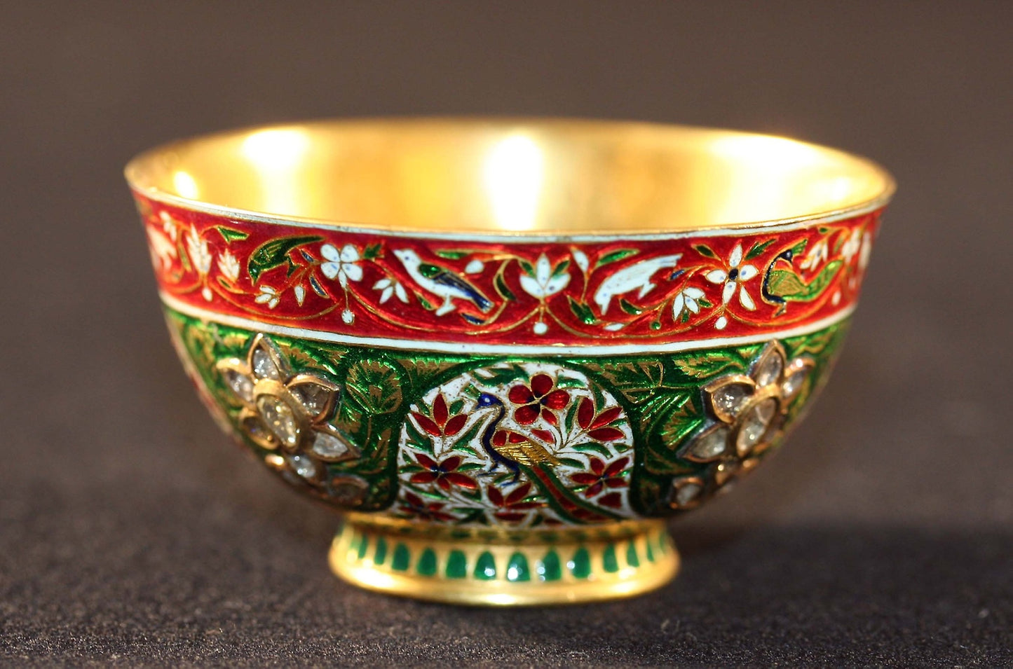 Cup with Blossoms and Peacocks -  India,  Poster Print Wall Art