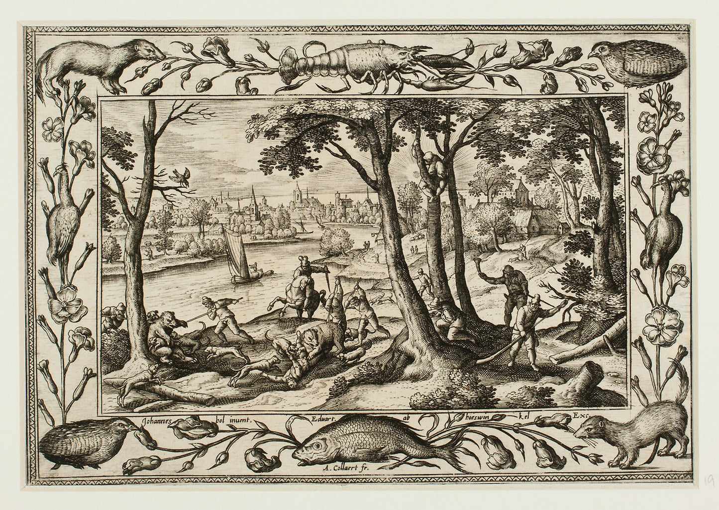 Bear Hunt, from Landscapes with Old and New Testament Scenes and Hunting Scenes -  Adriaen Collaert (Flemish, c. 1560–1618) ,  Poster Print Wall Art