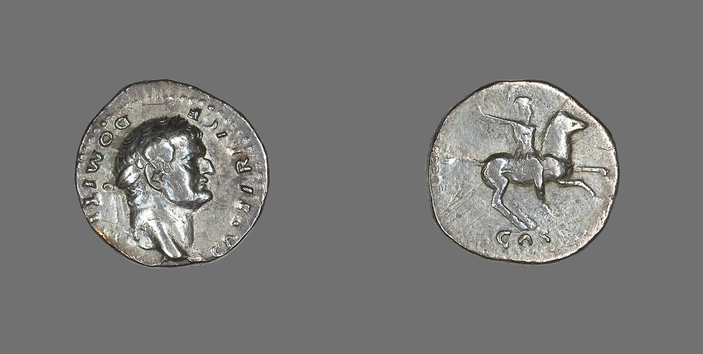 Denarius (Coin) Portraying Emperor Domitian -  Roman, minted in Rome,  Poster Print Wall Art