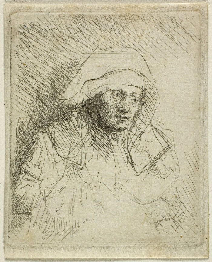 Sick Woman with a Large White Headdress (Saskia): Rembrandt van Rijn,16x12