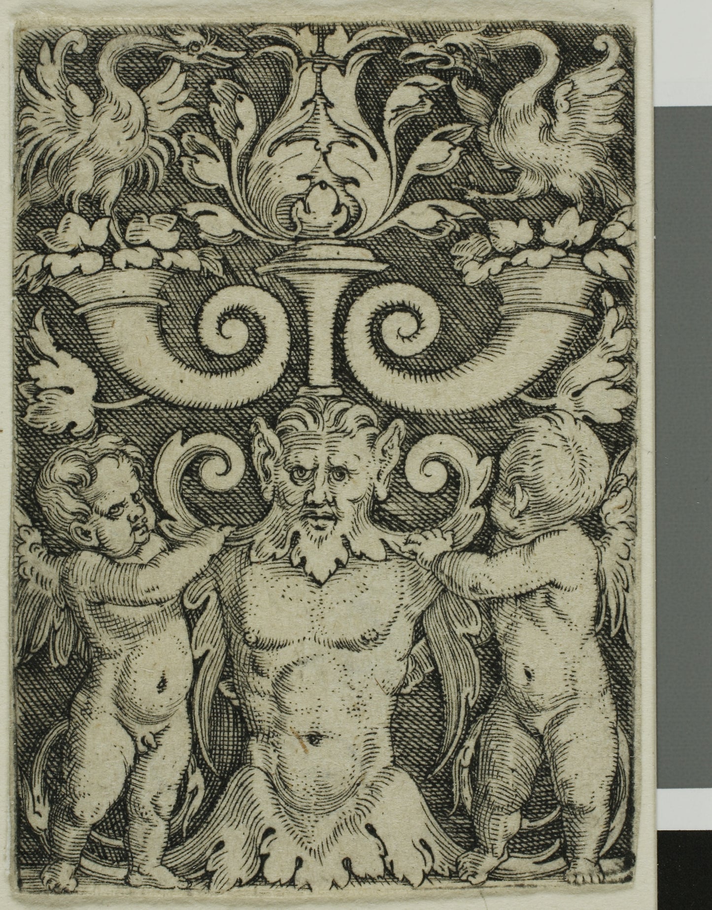 Ornament with a Male Half-Length Between Two Genii -  Barthel Beham,  Poster Print Wall Art