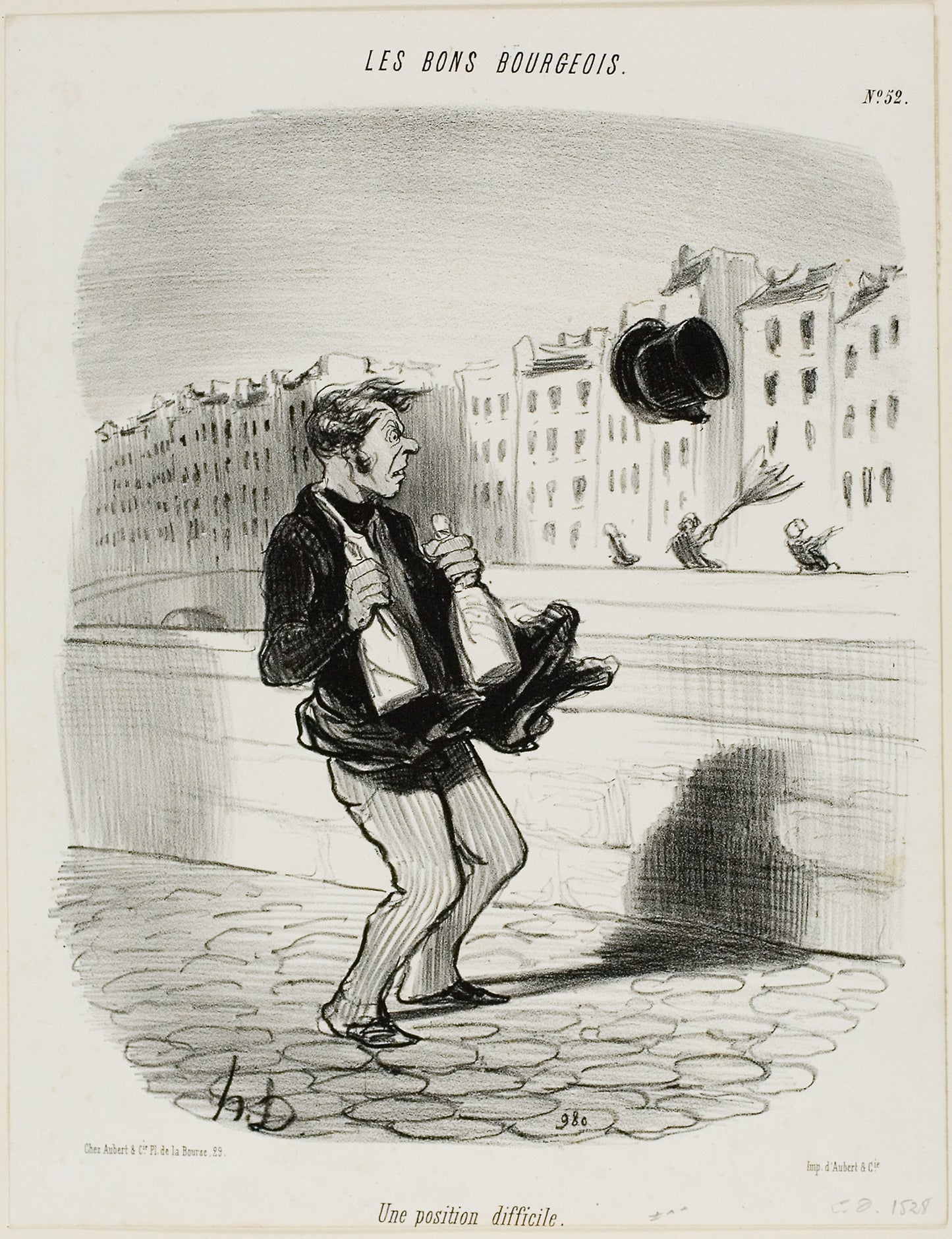 An Awkward Situation, plate 52 from Les Bons Bourgeois -  Honoré Victorin Daumier,  Poster Print Wall Art