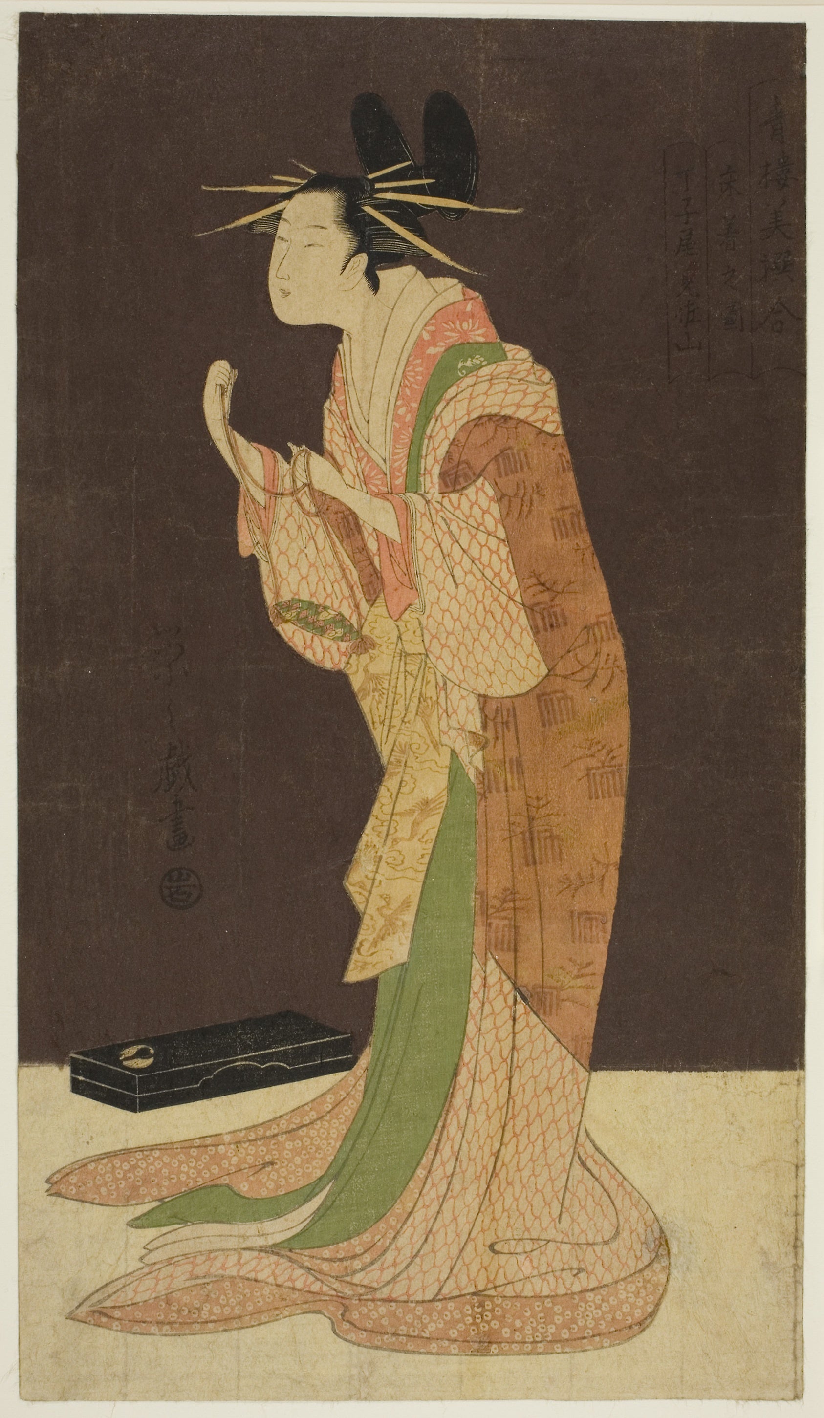 A Selection of Beauty from the Pleasure Quarters (Seiro bisen awase): Misayama of the Chojiya in Night Dress (Tokogi no zu - Chojiya Misayama): Chobunsai Eishi,16x12"(A3) Poster