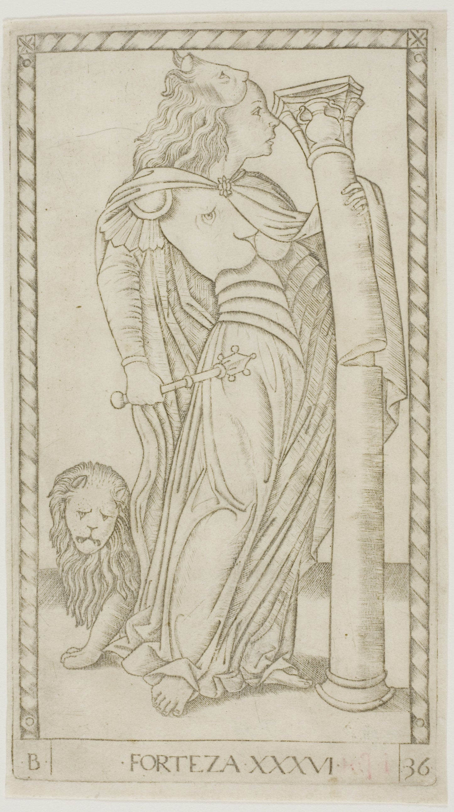 Fortitude, plate 36 from Genii and Virtues -  Master of the E-Series Tarocchi,  Poster Print Wall Art