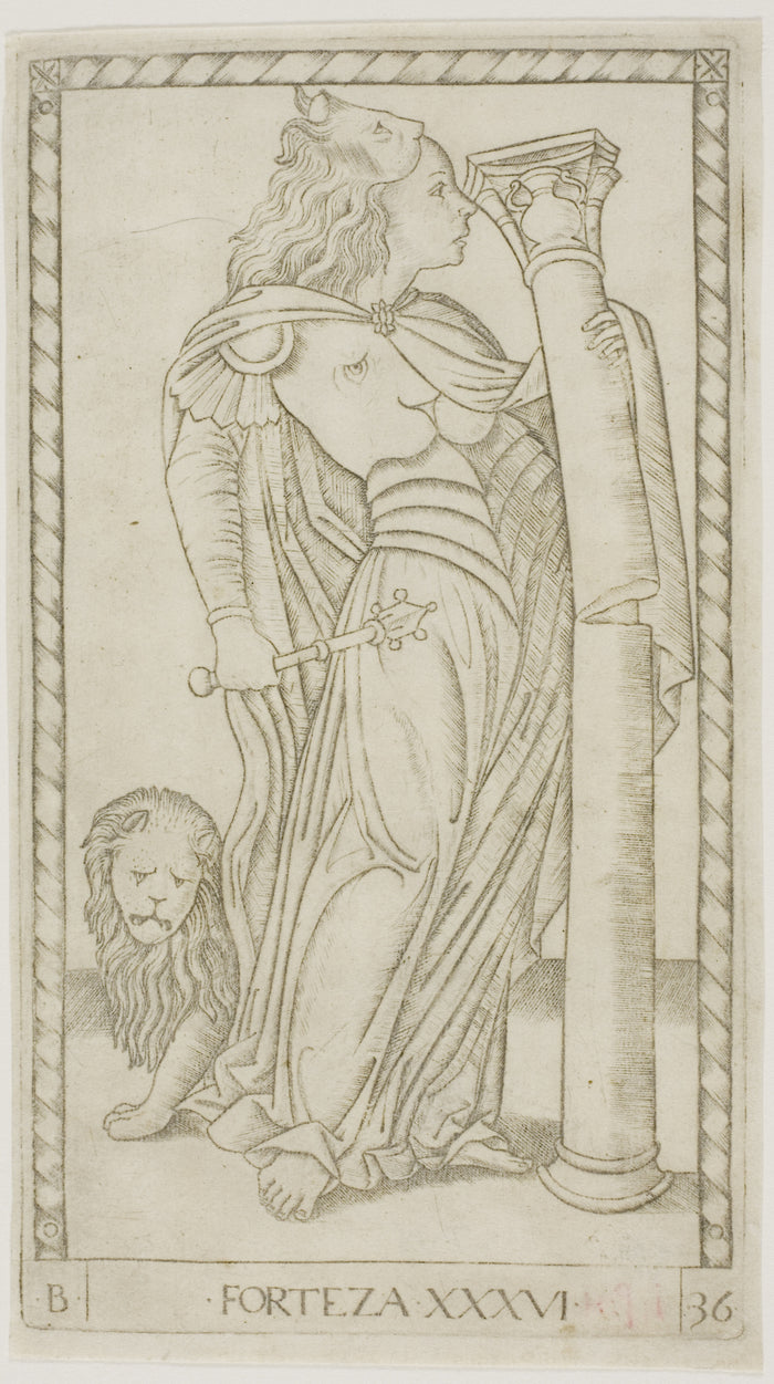 Fortitude, plate 36 from Genii and Virtues: Master of the E-Series Tarocchi,16x12