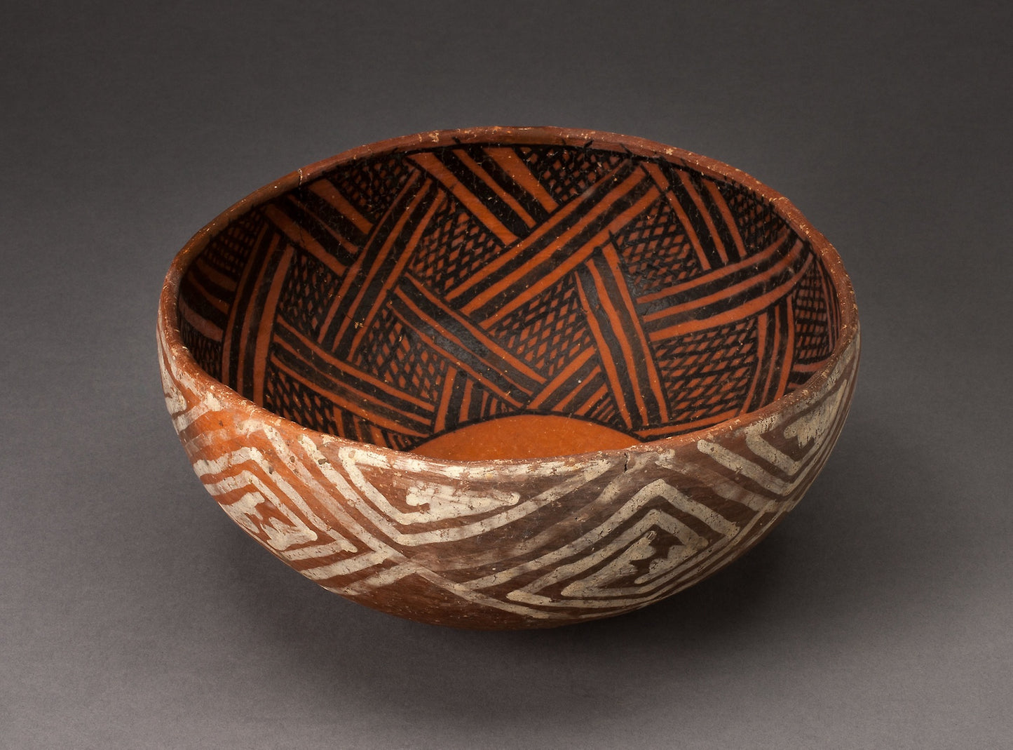Bowl with Black Interlocking Lattice on Interior, and White Interlocking Squared Spirals on Exterios -  Cibola, Four Mile Polychrome, White Mountain Red Ware, St. Johns Polychrome,  Poster Print Wall Art