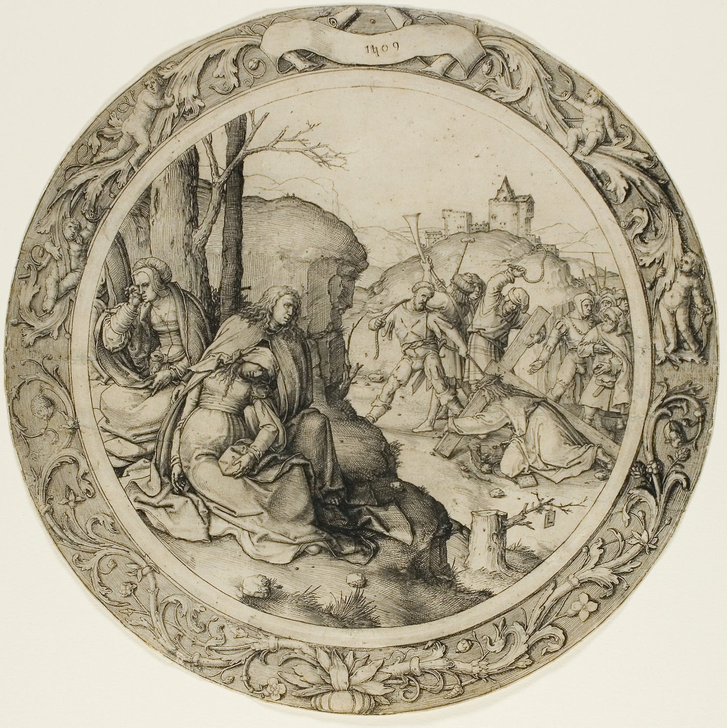 The Round Passion -  Christ Carrying the Cross -  Lucas van Leyden,  Poster Print Wall Art