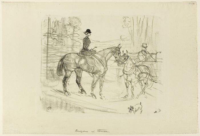 Horsewoman and Cart: Henri de Toulouse-Lautrec,16x12