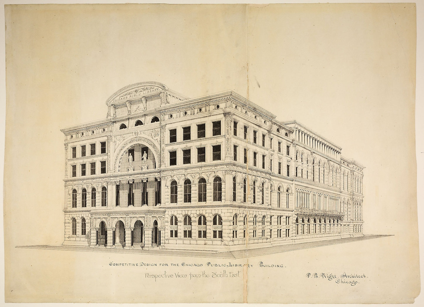Chicago Public Library Design Competition, Chicago, Illinois, Perspective -  Peter Bonnett Wight,  Poster Print Wall Art