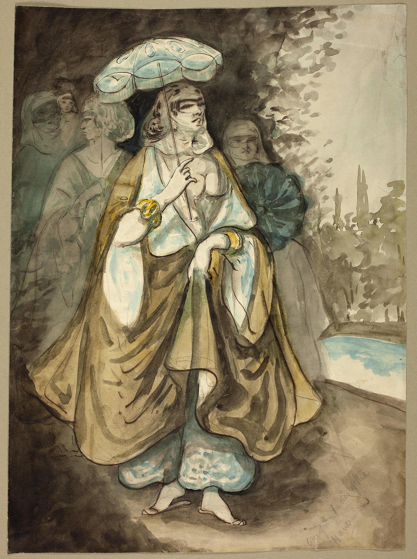 One of the Ladies of the Harem (recto); Fragment of a Landscape (verso) -  Constantin Guys,  Poster Print Wall Art