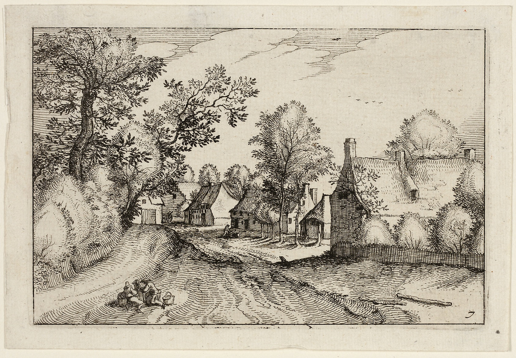 A Village Road, plate seven after Pictures of Farms, Country Houses and Rustic Villages (Praediorum villarum et rusticarum casularum icones): Claes Jansz. Visscher (Dutch, 1587-1652),16x12"(A3) Poster