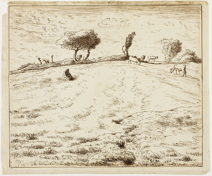 Landscape - Hillside in Gruchy, Normandy: Jean François Millet,16x12