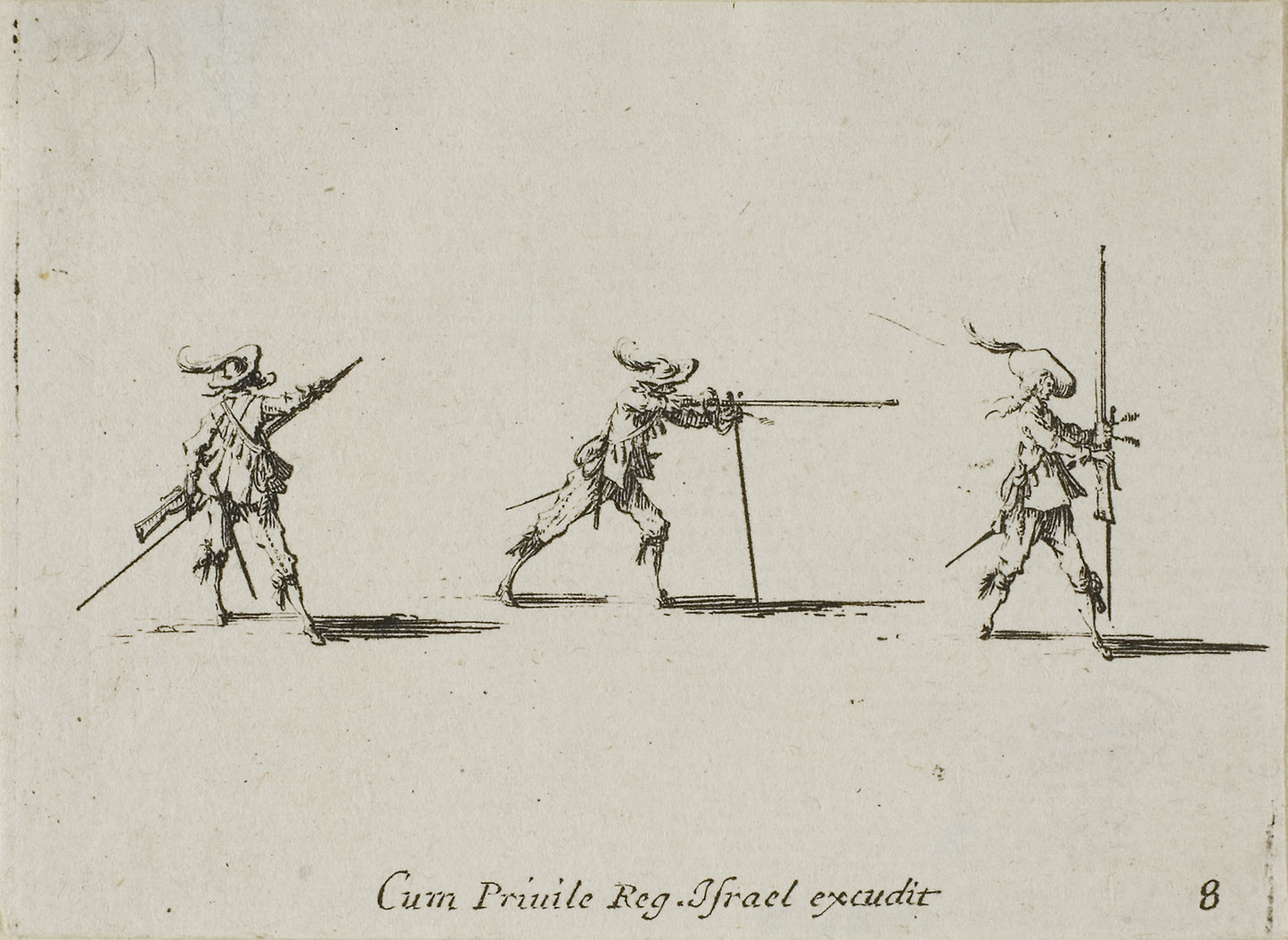 Taking the Firing Position with the Musket, plate eight from The Military Exercises -  Jacques Callot (French, 1592-1635),  Poster Print Wall Art