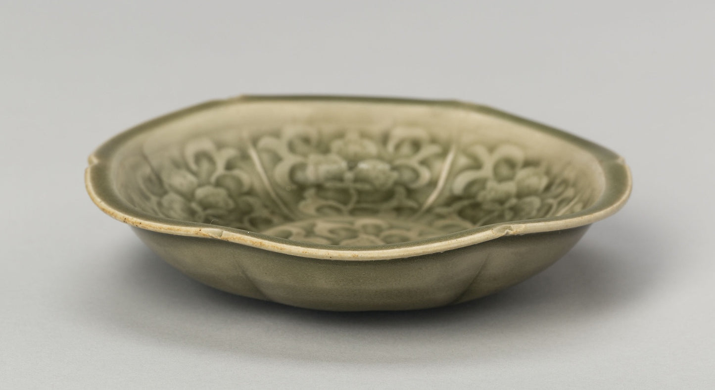 Dish with Petal-Lobed Rim, Stylized Peony, and Sickle-Leaf Scrolls -  China,  Poster Print Wall Art