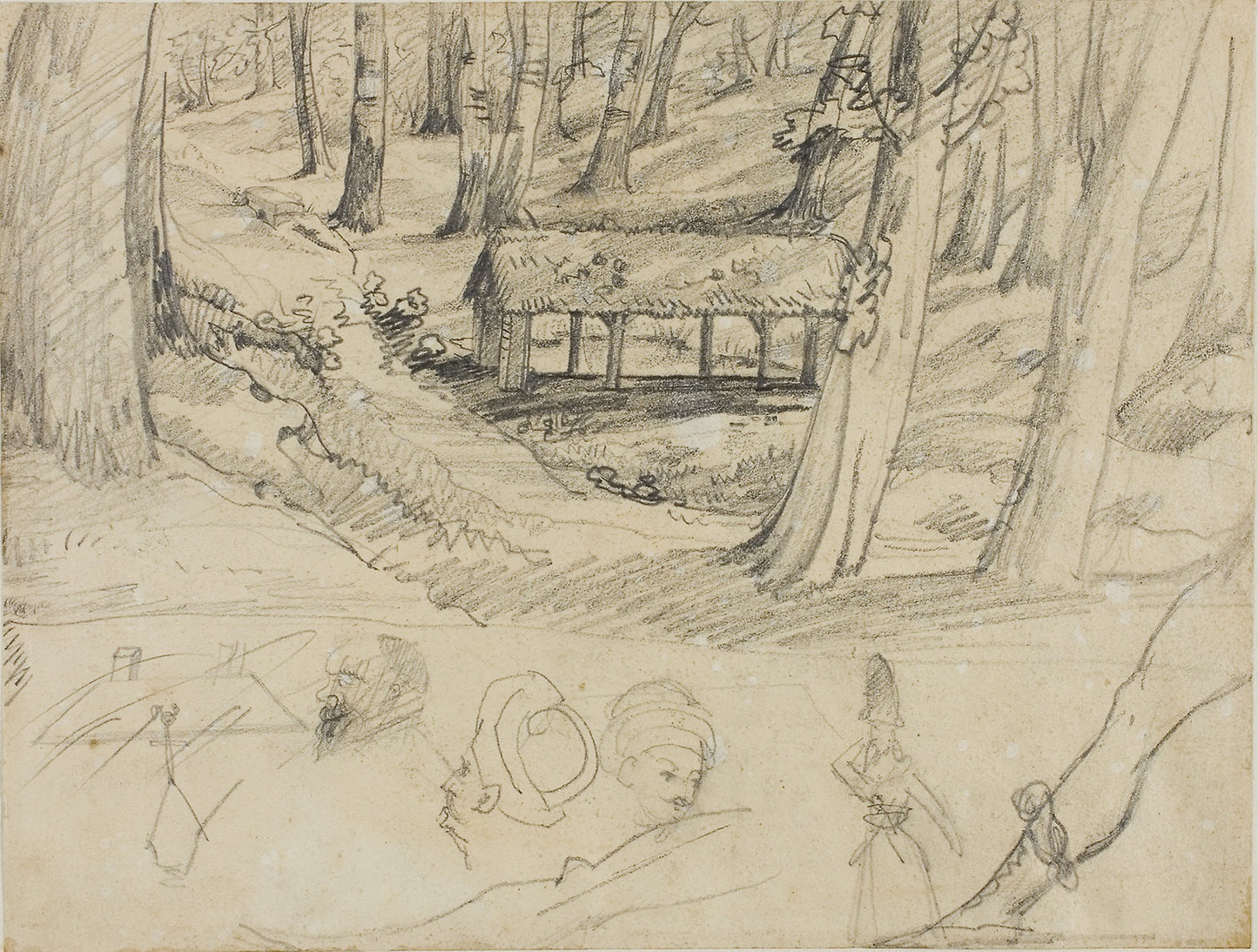 Forest Interior with Thatched Hut, and Other Sketches -  Jean Louis André Théodore Géricault,  Poster Print Wall Art