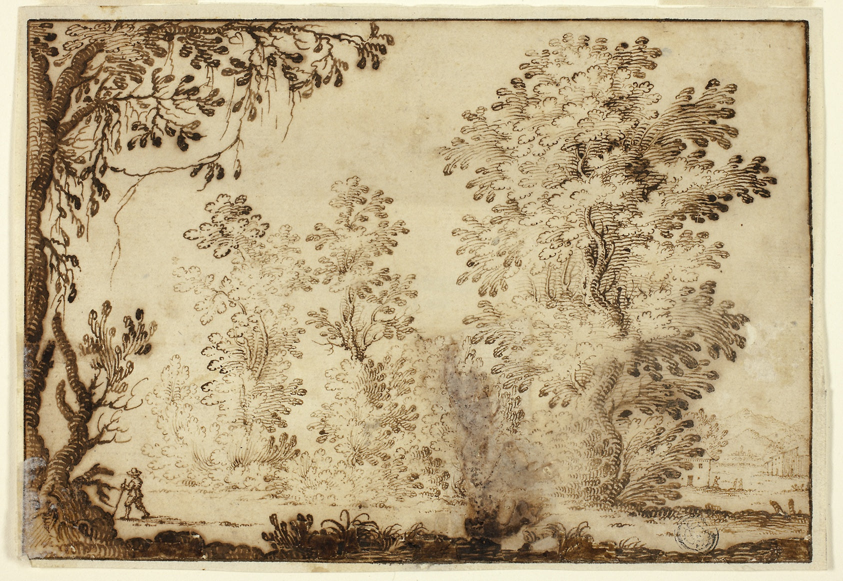 Wooded Landscape with Traveler in Foreground: Attributed to Ercole Bazzicaluva,16x12"(A3) Poster