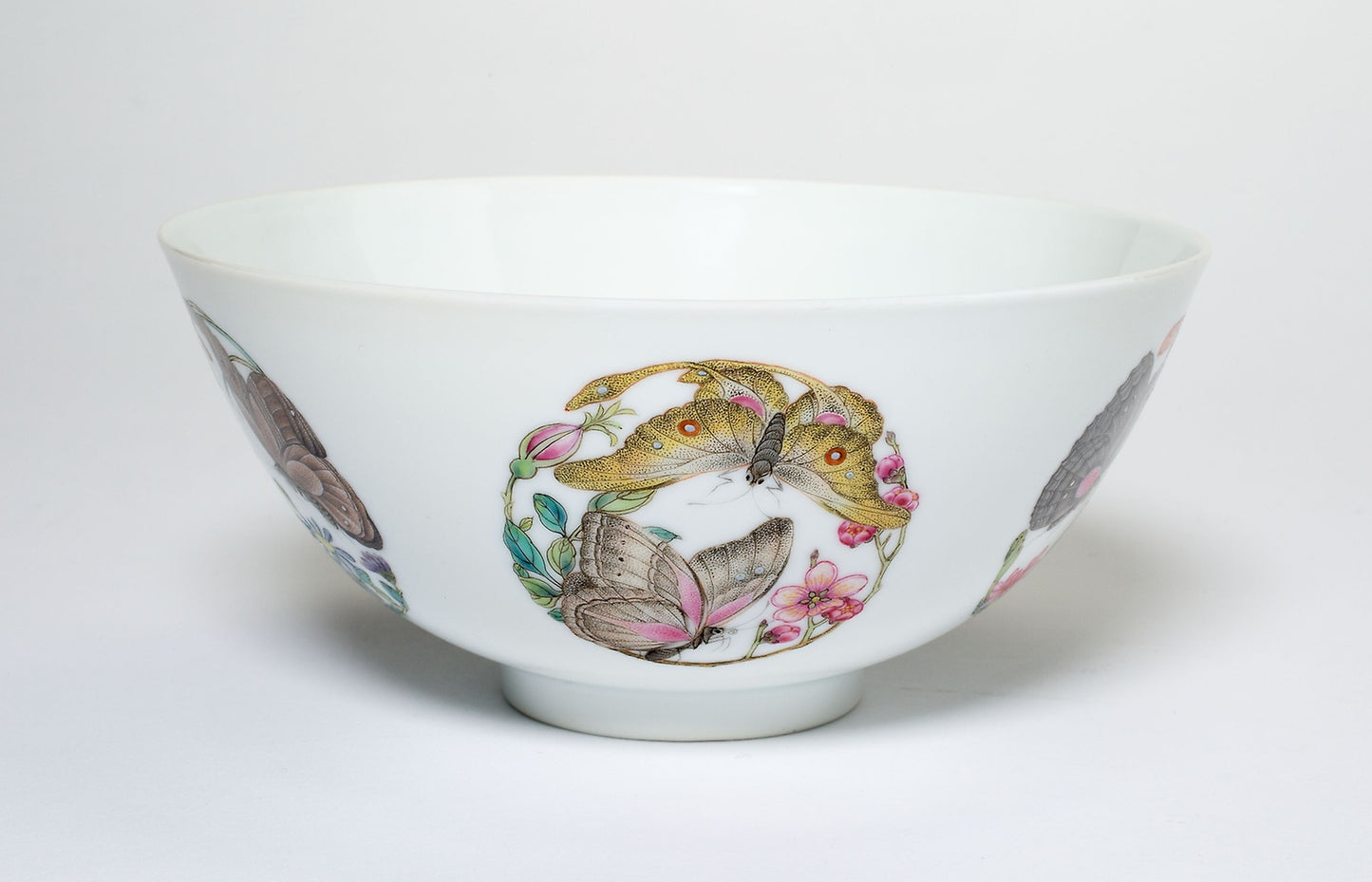 Bowl with Medallionsof Butterflies, Peonies, Chrysanthemums, Peaches, Plums and Orchidsf Butterflies -  China,  Poster Print Wall Art